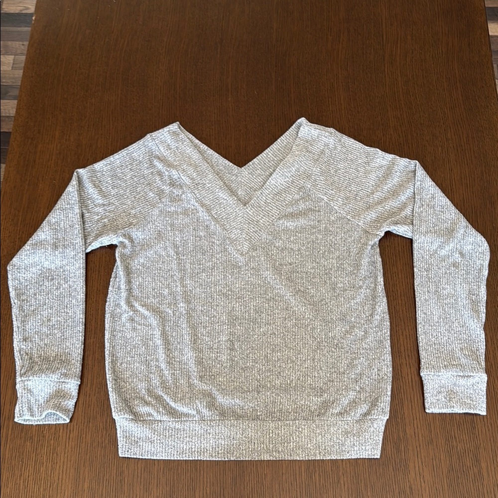 Cozy Gray V-Neck Sweater with Textured Knit